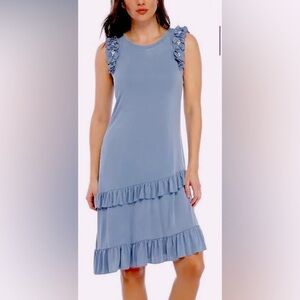 Violet Weekend Asymmetrical Ruffle Pearl Crystal Sleeveless Shift Dress ViVi L